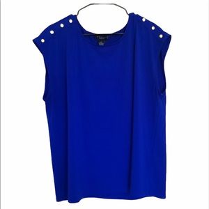 Grace Plus Size Blue Gold Button Detail Blouse